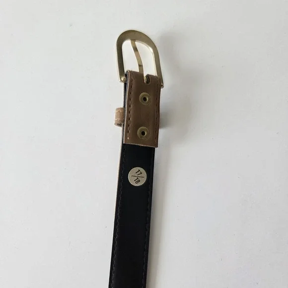 Vtg 90s 33"-37" Waist Womens Belt Light Brown Leather Thin Skinny Gold Buckle - Picture 5 of 7